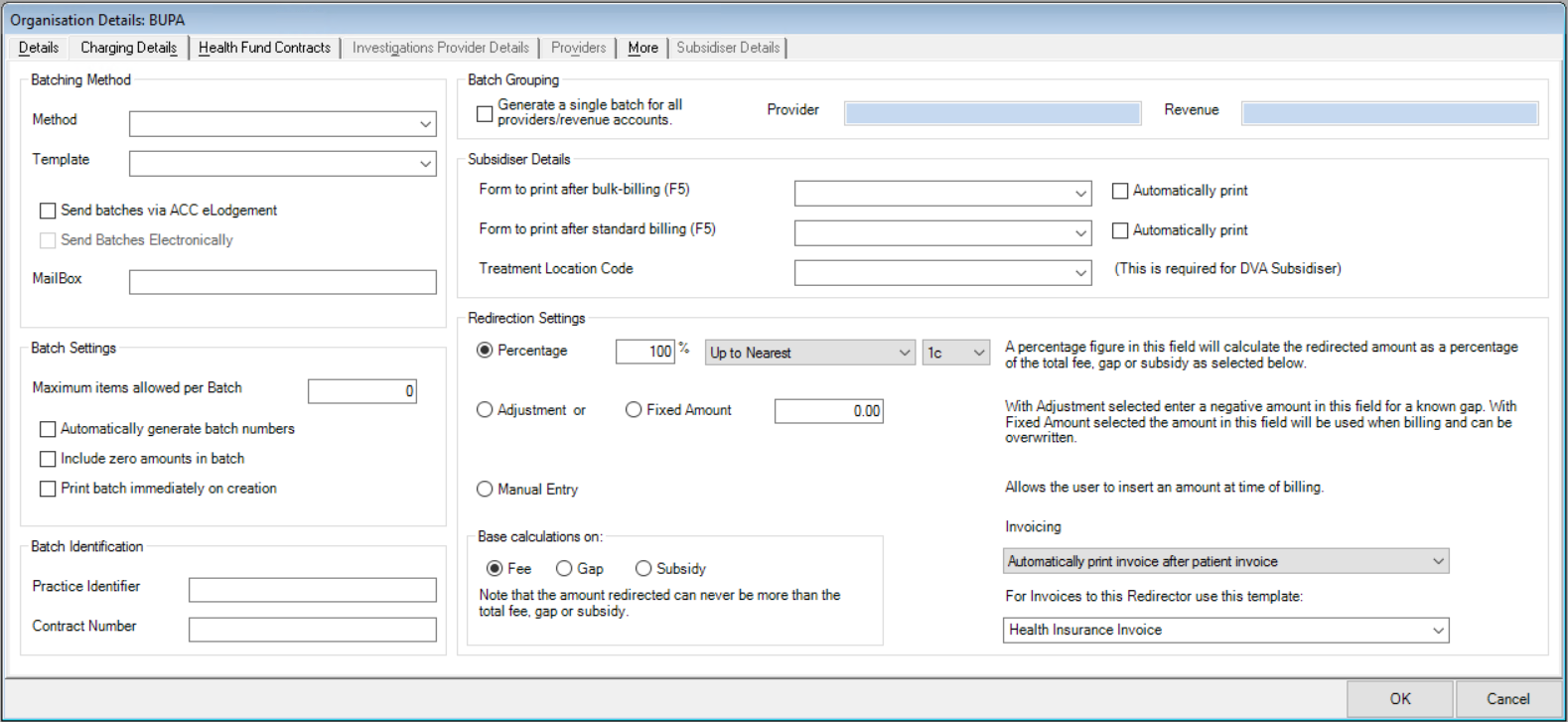 Add Insurer Charging Details tab